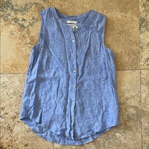 J. Crew Blue Sleeveless Button-Down Shirt linen like jcrew
